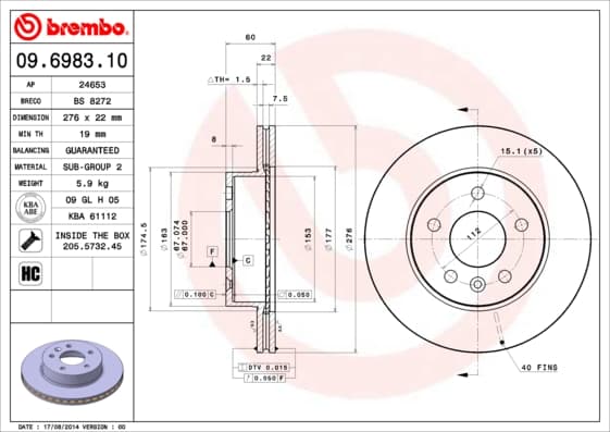 BREMBO Brzdový kotúč 09698310 1