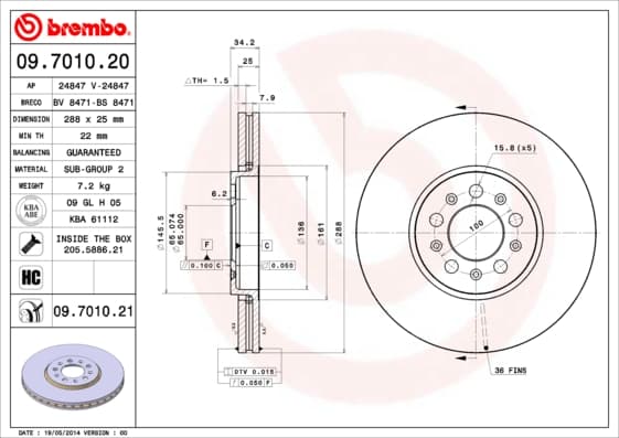 BREMBO Brzdový kotúč 09701021 1