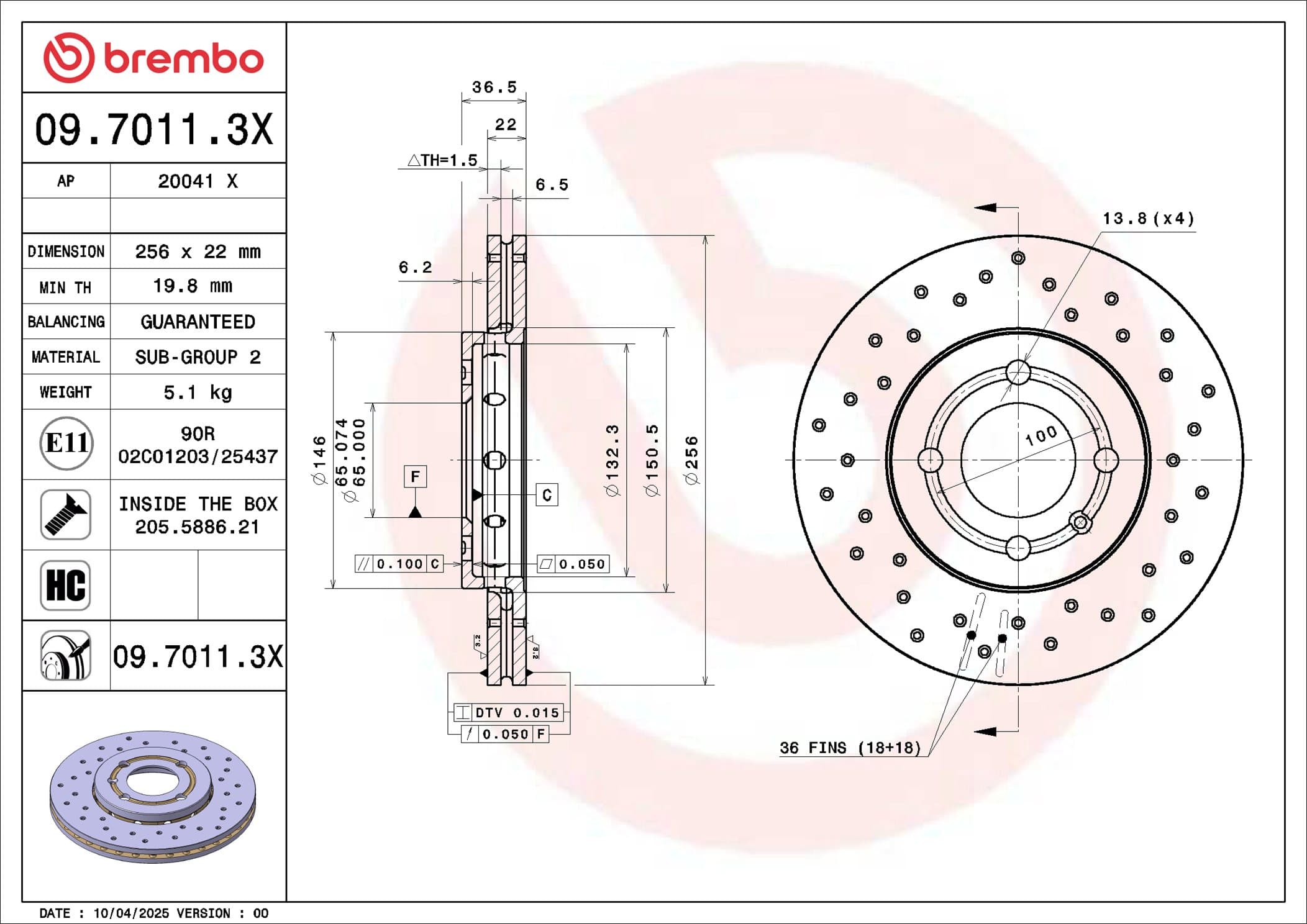 BREMBO Brzdový kotúč 09.7011.3X 1