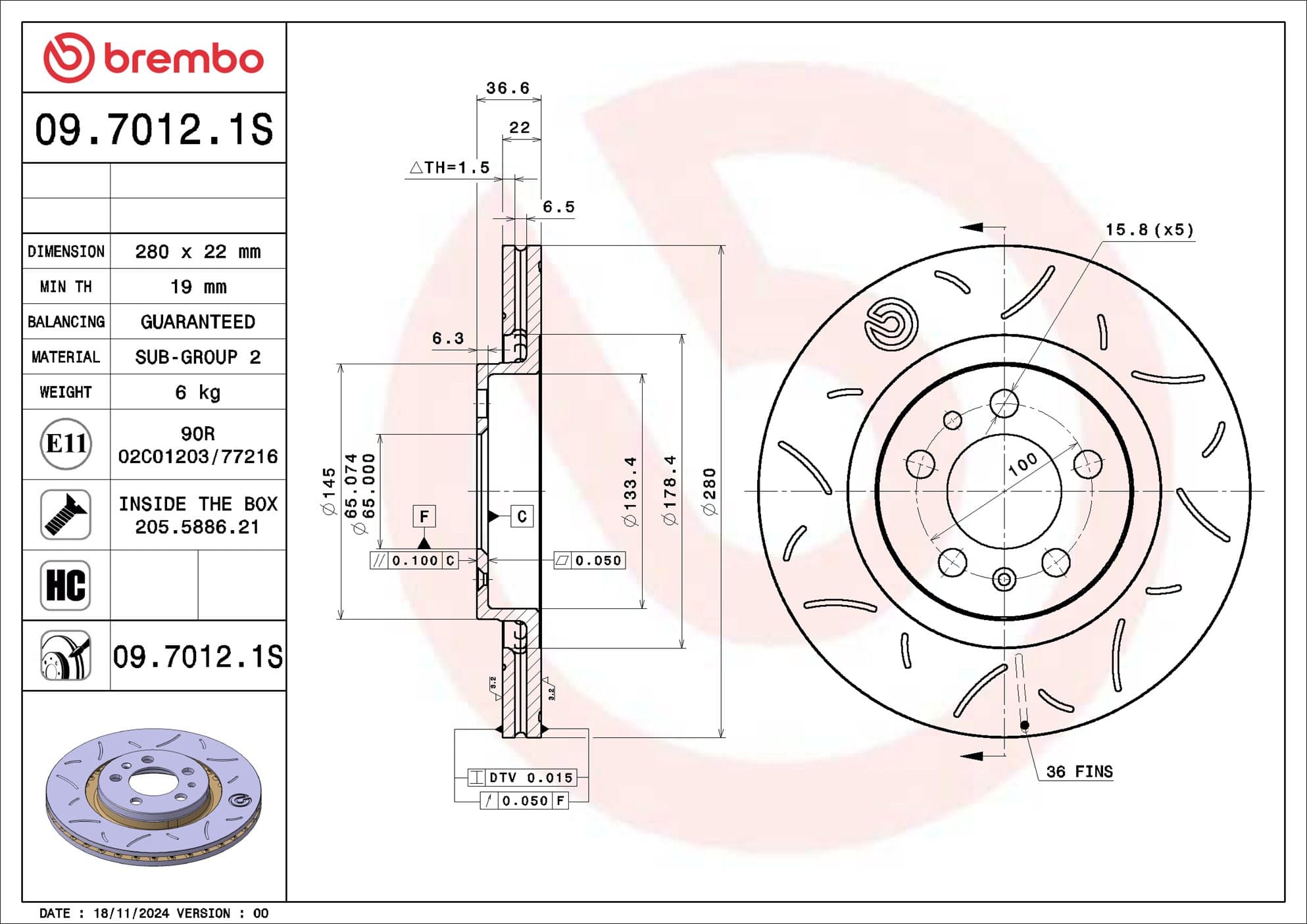 BREMBO Brzdový kotúč 09.7012.1S 1