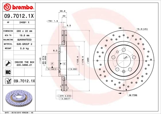 BREMBO Brzdový kotúč 0970121X 1