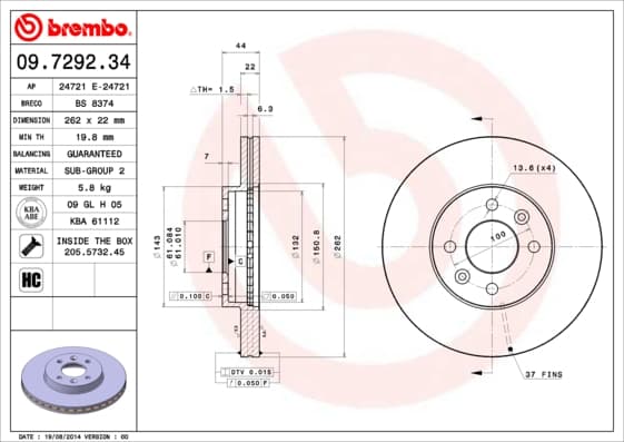BREMBO Brzdový kotúč 09729234 1