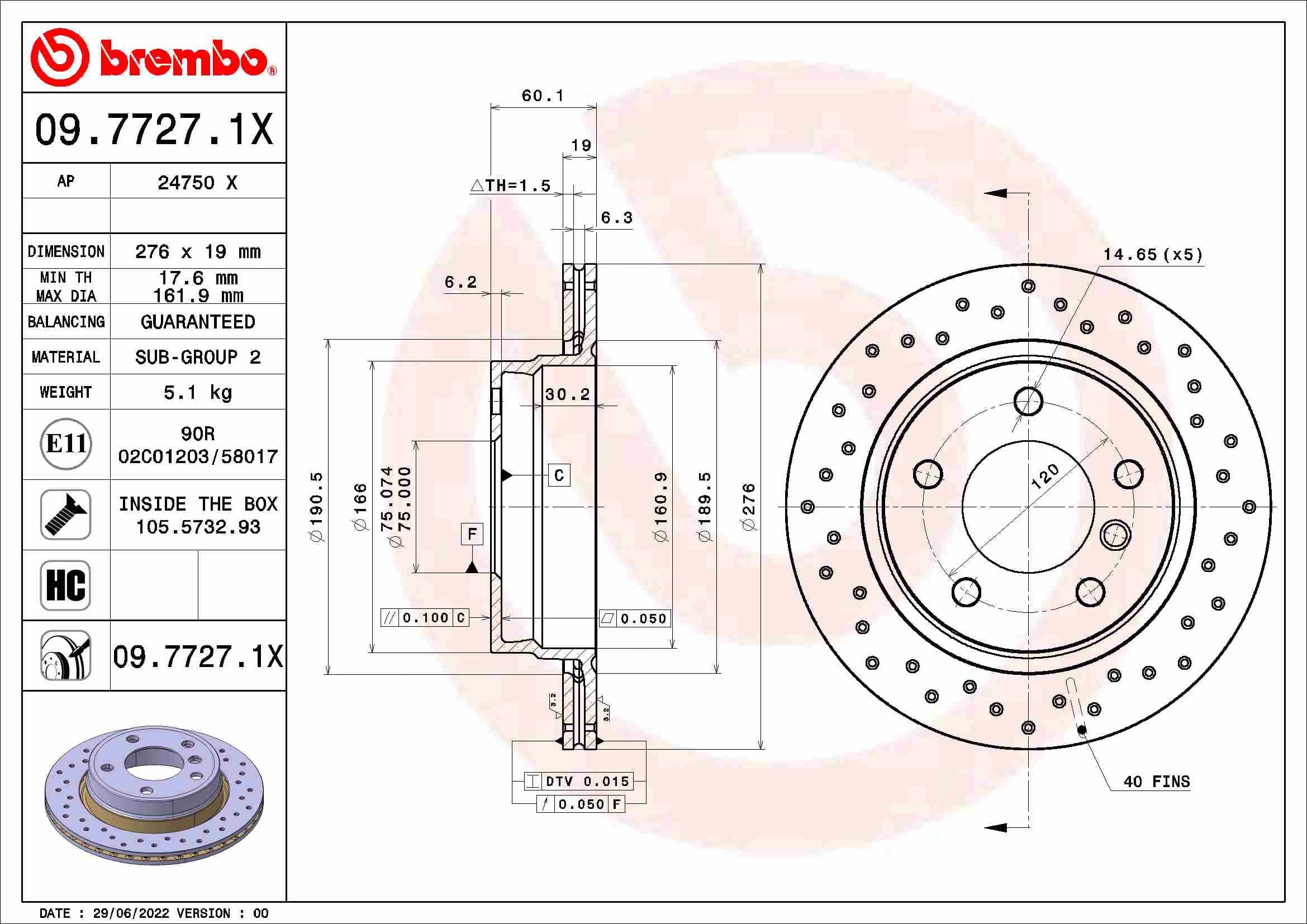 BREMBO Brzdový kotúč 09.7727.1X 1