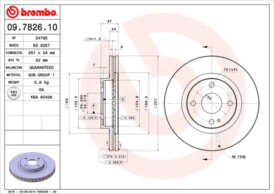 BREMBO Brzdový kotúč 09782610 1