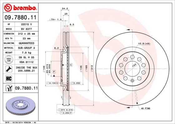 BREMBO Brzdový kotúč 09788011 1