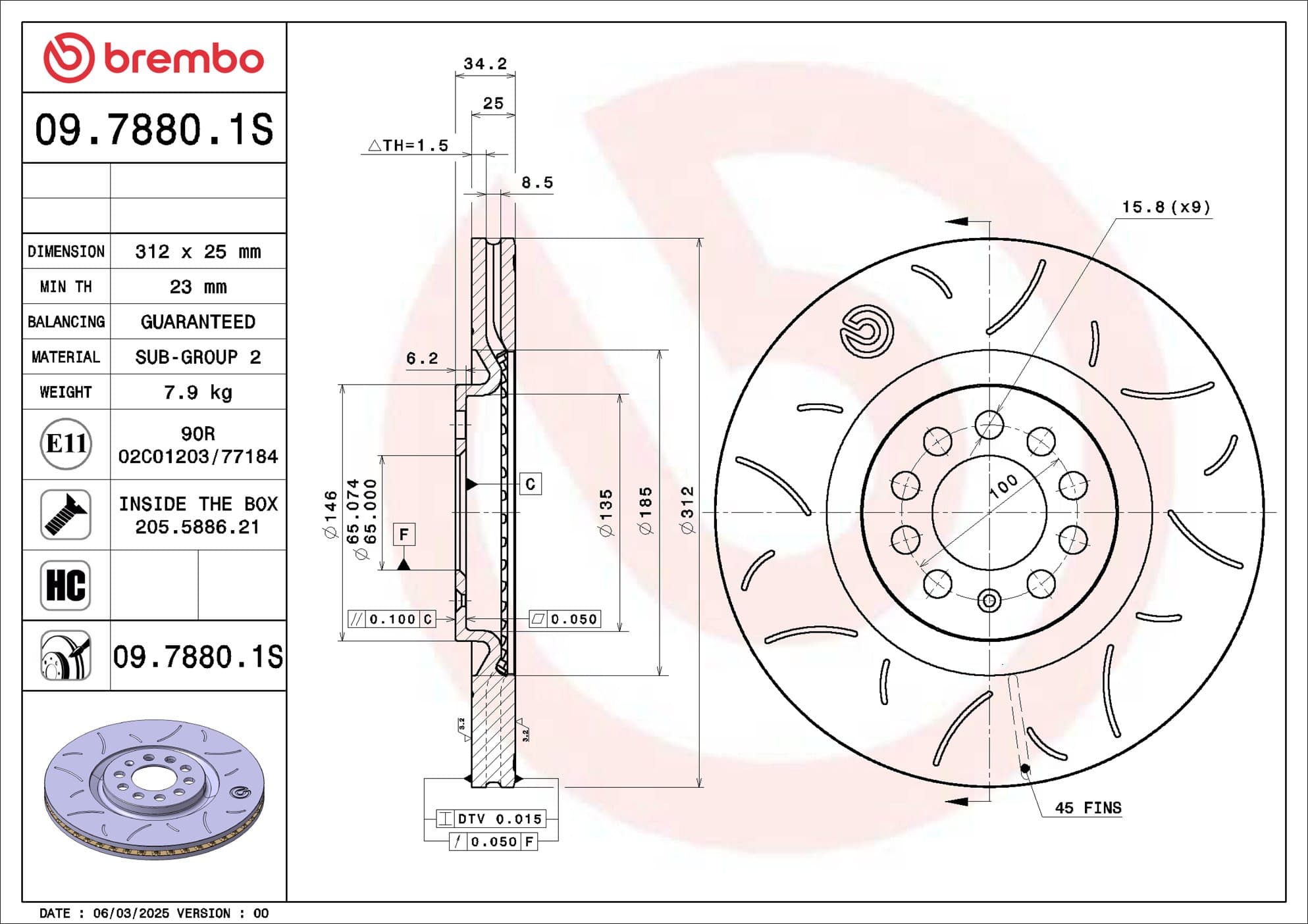 BREMBO Brzdový kotúč 09.7880.1S 1