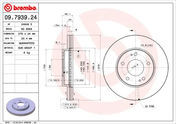 BREMBO Brzdový kotúč 09793924 1
