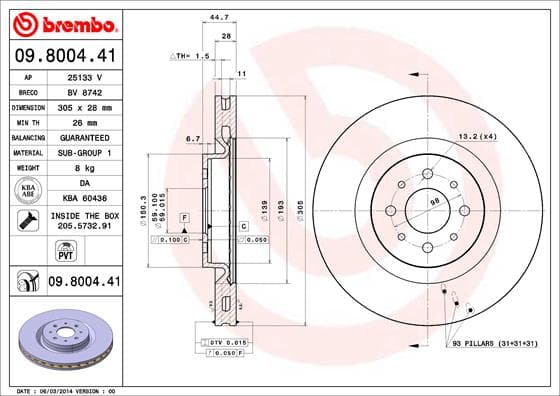 BREMBO Brzdový kotúč 09800441 1