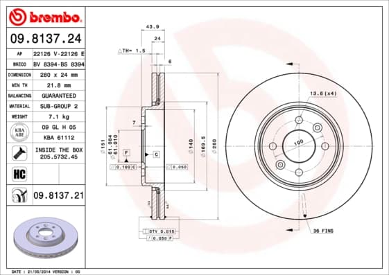 BREMBO Brzdový kotúč 09813721 1