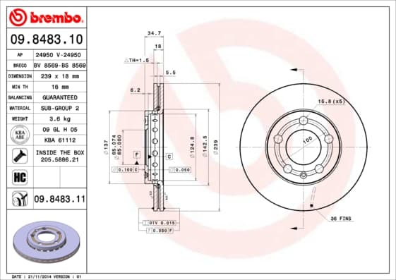 BREMBO Brzdový kotúč 09848311 1