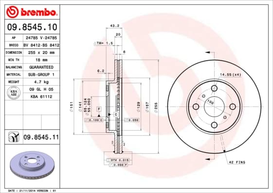 BREMBO Brzdový kotúč 09854511 1