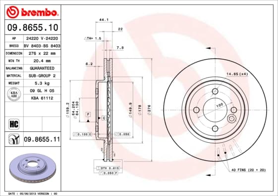 BREMBO Brzdový kotúč 09865511 1