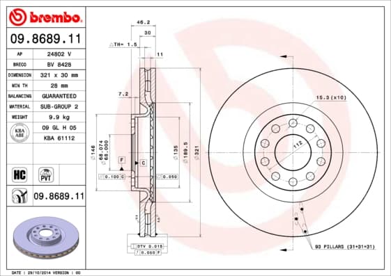 BREMBO Brzdový kotúč 09868911 1