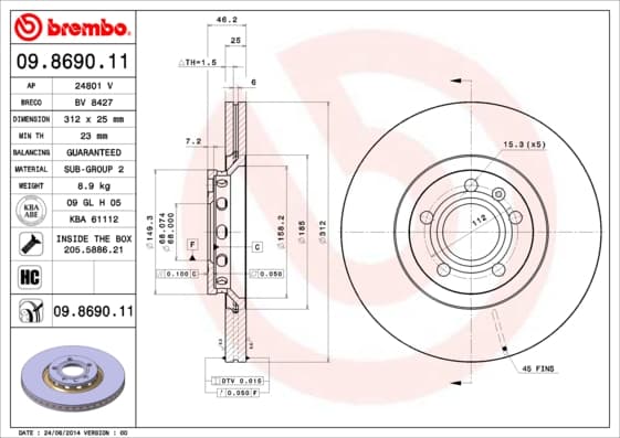 BREMBO Brzdový kotúč 09869011 1