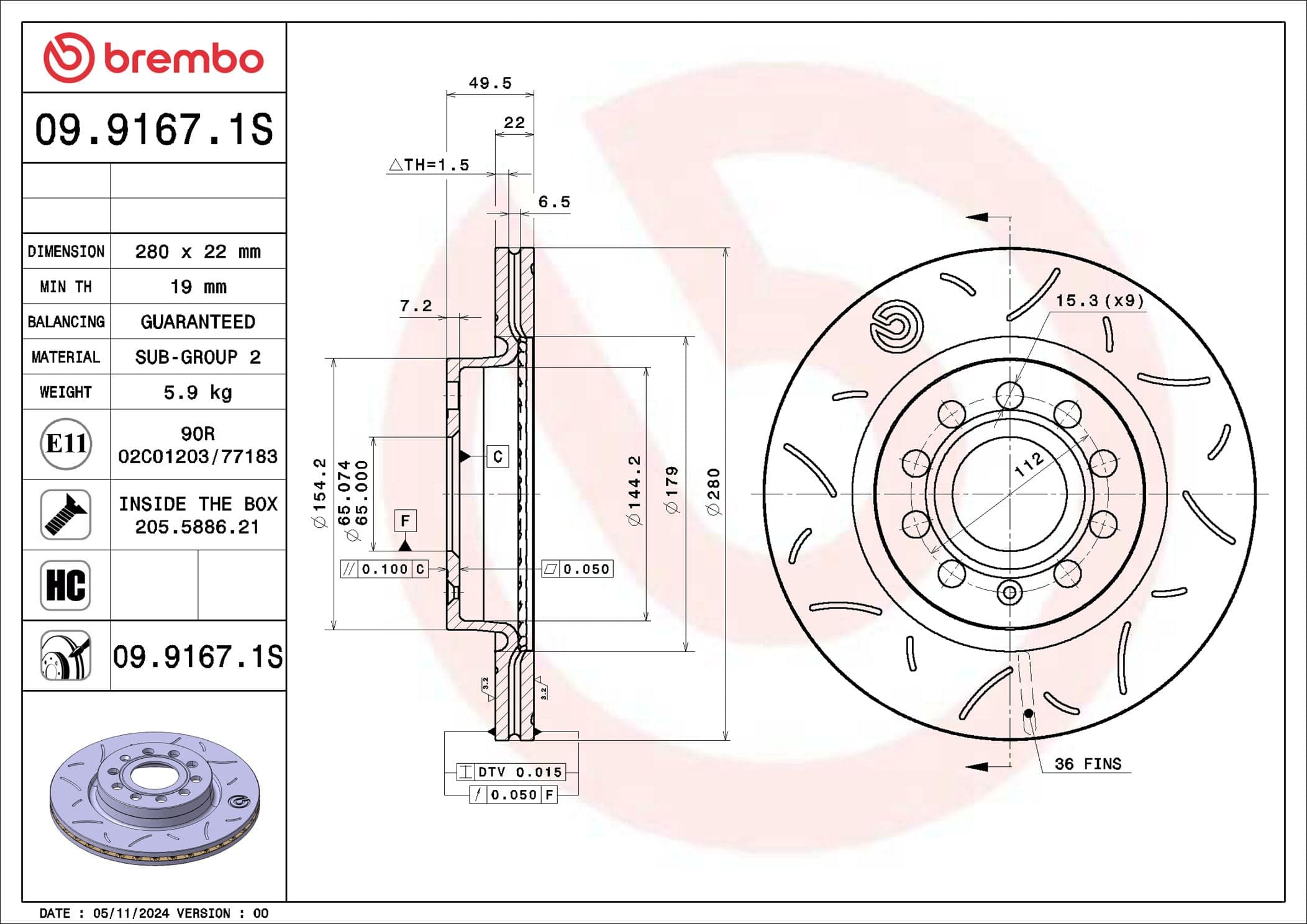 BREMBO Brzdový kotúč 09.9167.1S 1