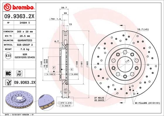 BREMBO Brzdový kotúč 0993632X 1