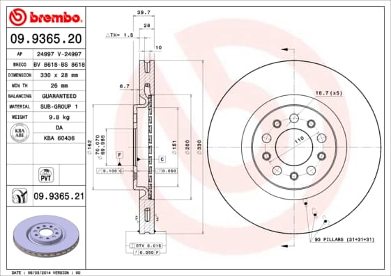 BREMBO Brzdový kotúč 09936521 1