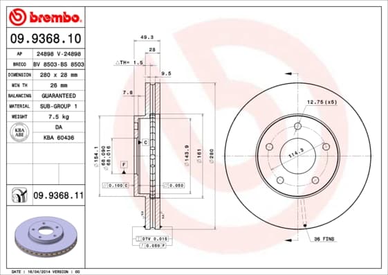 BREMBO Brzdový kotúč 09936811 1