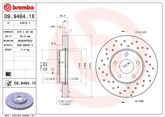 BREMBO Brzdový kotúč 0994641X 1