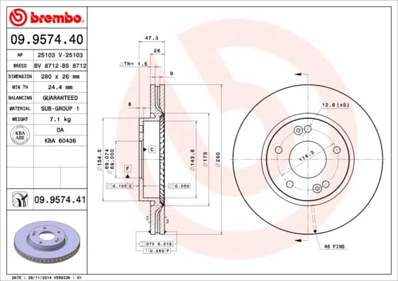 BREMBO Brzdový kotúč 09.9574.41 1