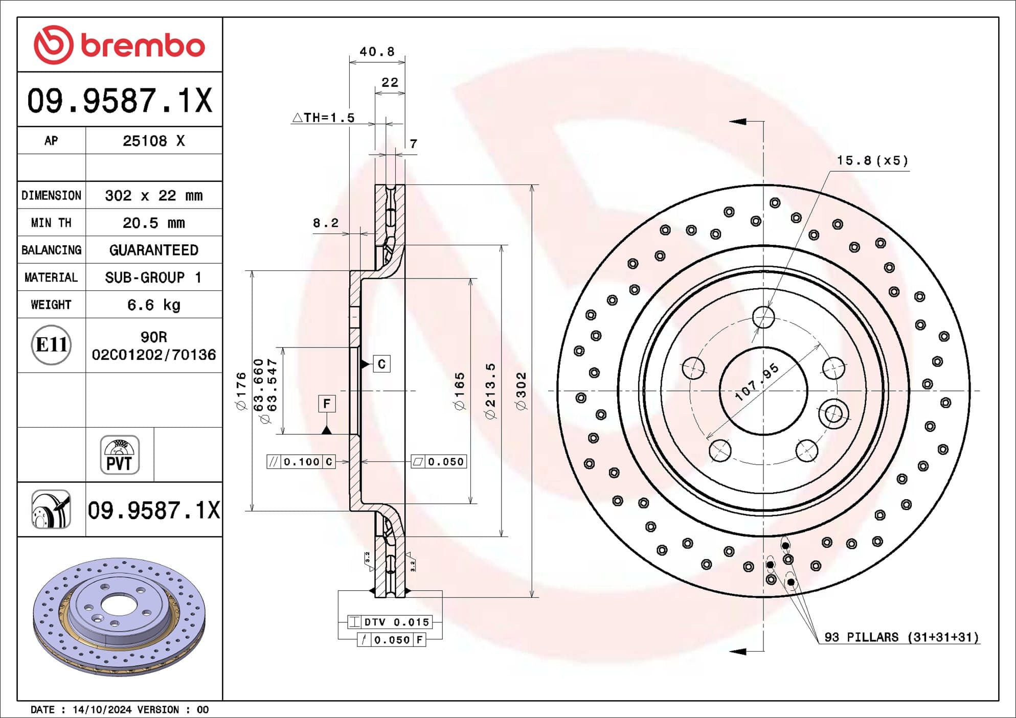 BREMBO Brzdový kotúč 09.9587.1X 1