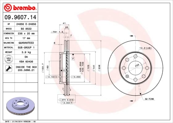 BREMBO Brzdový kotúč 09960714 1