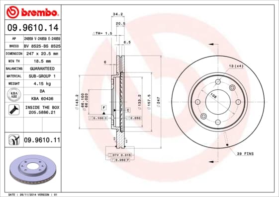 BREMBO Brzdový kotúč 09961011 1