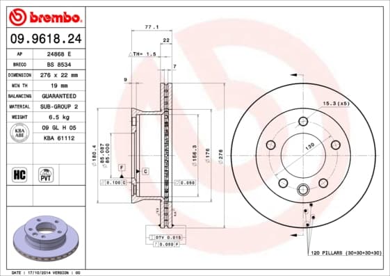 BREMBO Brzdový kotúč 09961824 1