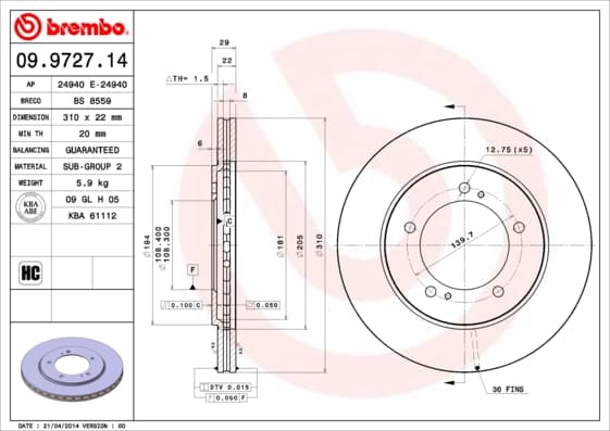 BREMBO Brzdový kotúč 09972714 1