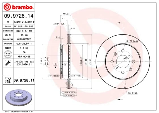 BREMBO Brzdový kotúč 09972811 1