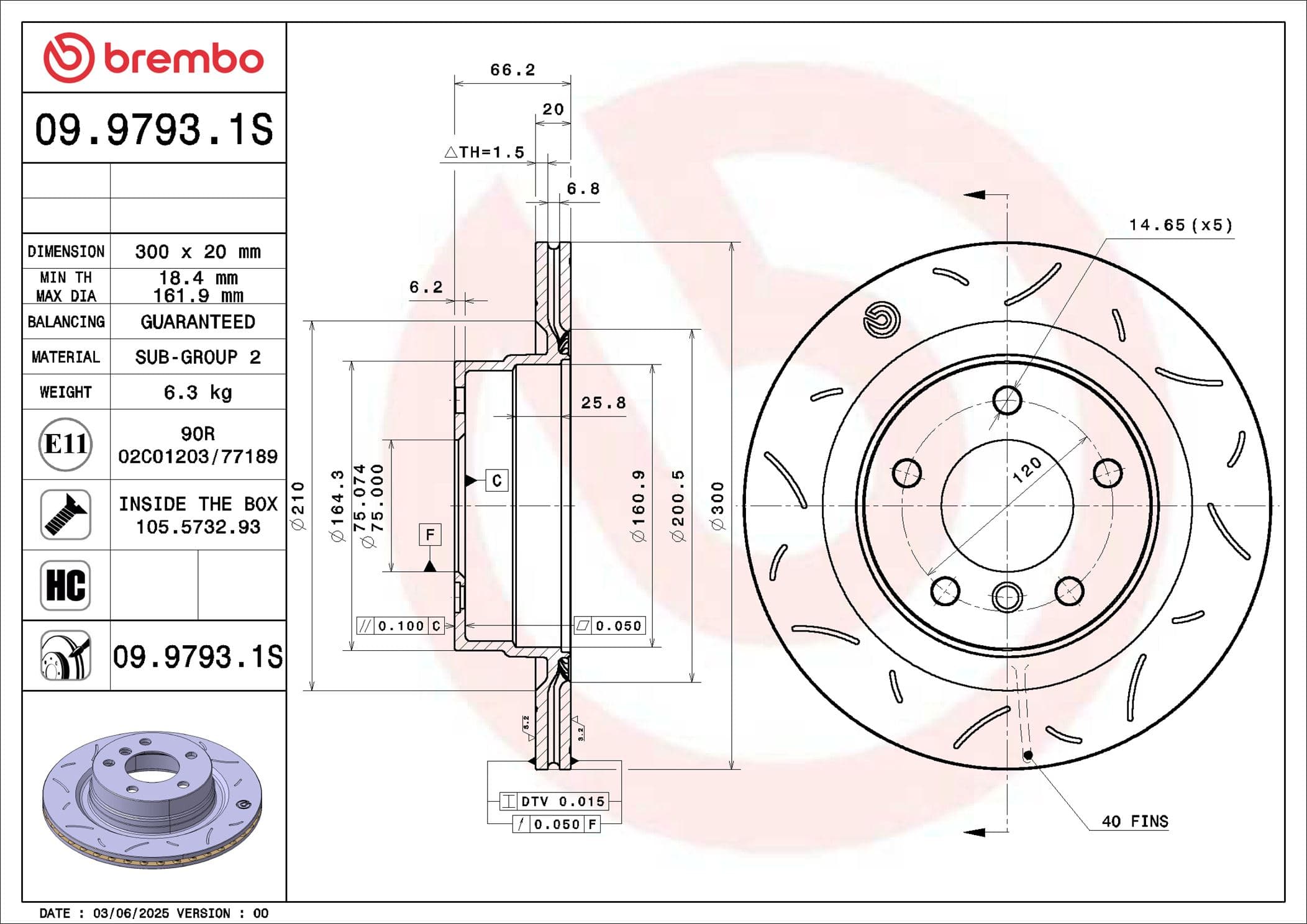 BREMBO Brzdový kotúč 09.9793.1S 1