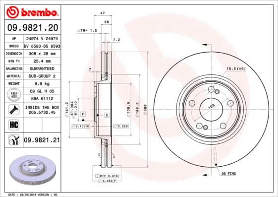 BREMBO Brzdový kotúč 09982121 1