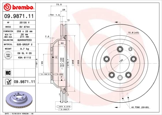 BREMBO Brzdový kotúč 09987111 1