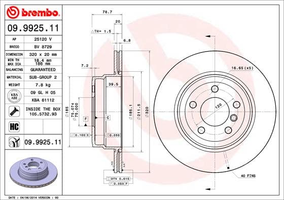 BREMBO Brzdový kotúč 09992511 1