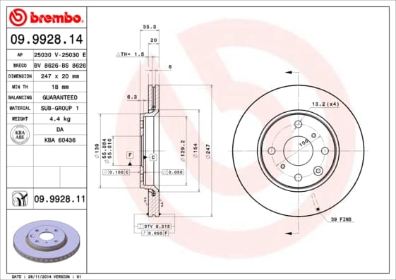 BREMBO Brzdový kotúč 09992811 1