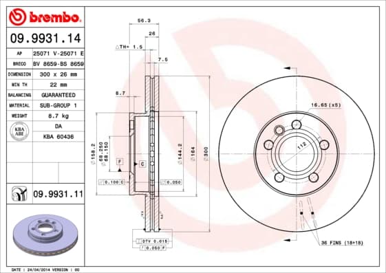BREMBO Brzdový kotúč 09993111 1