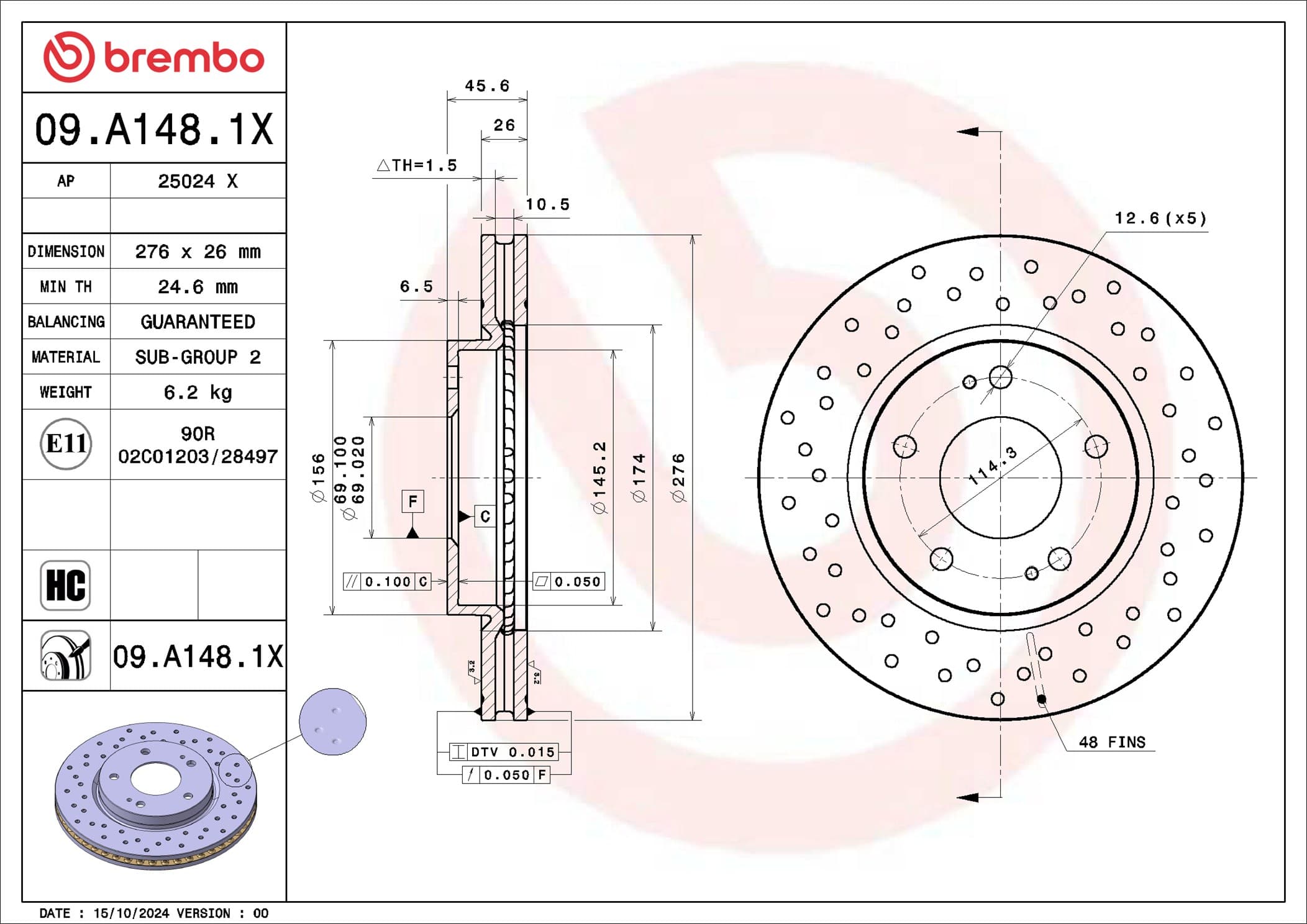 BREMBO Brzdový kotúč 09.A148.1X 1