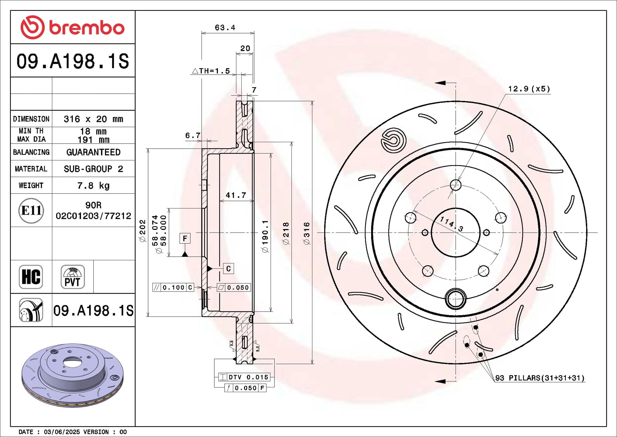 BREMBO Brzdový kotúč 09.A198.1S 1