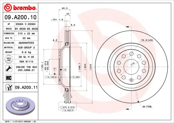 BREMBO Brzdový kotúč 09A20011 1