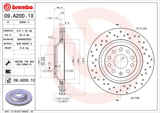 BREMBO Brzdový kotúč 09A2001X 1