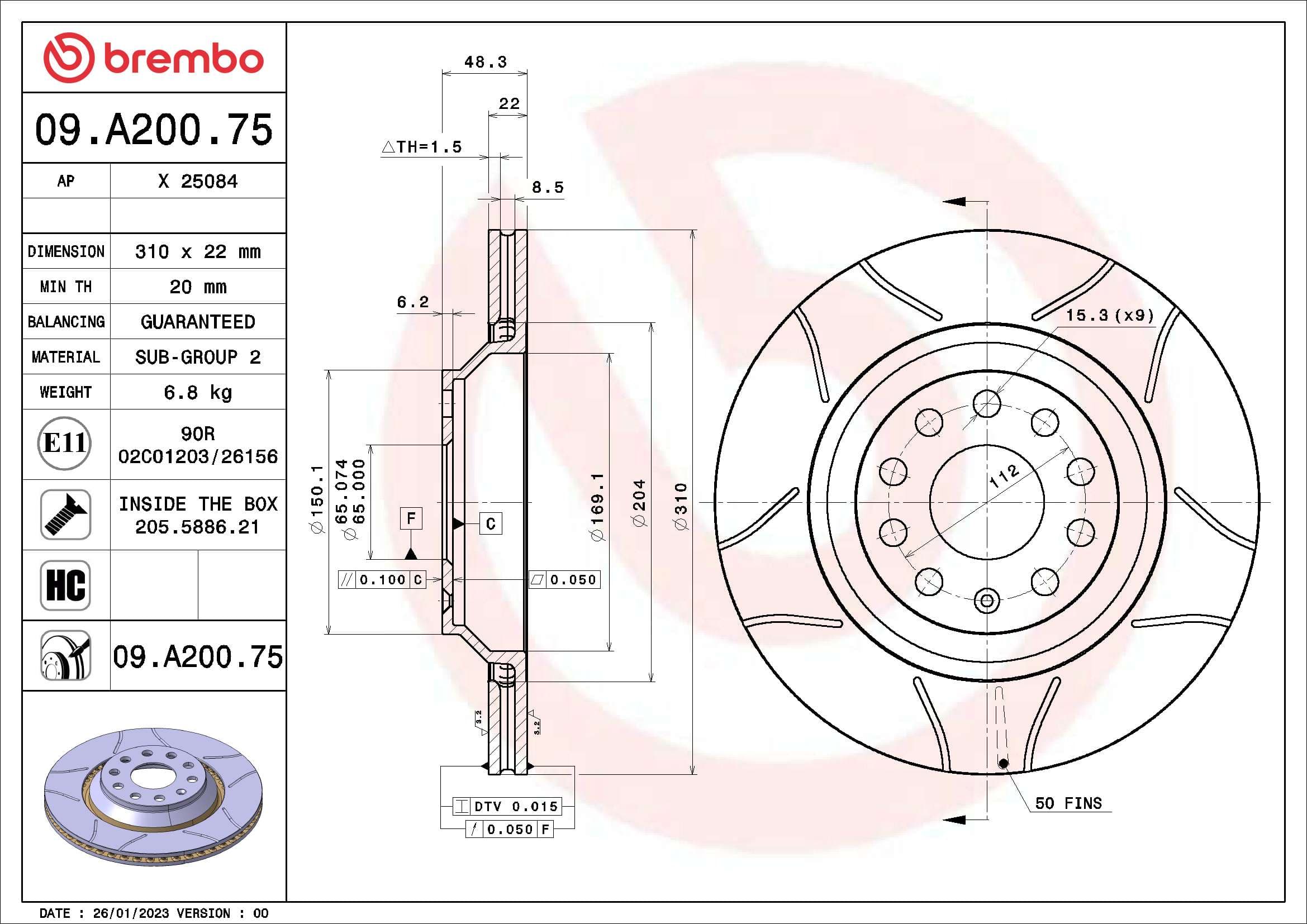 BREMBO Brzdový kotúč 09A20075 1