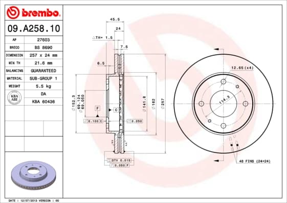 BREMBO Brzdový kotúč 09A25810 1