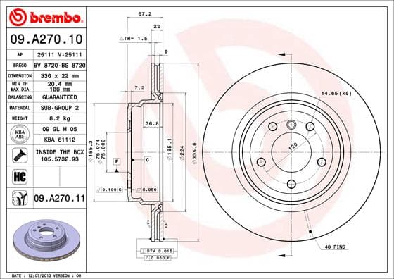 BREMBO Brzdový kotúč 09A27011 1
