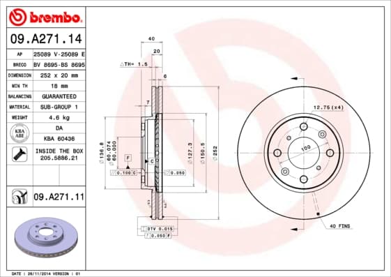 BREMBO Brzdový kotúč 09A27111 1