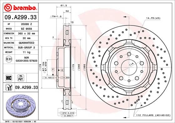 BREMBO Brzdový kotúč 09.A299.33 1