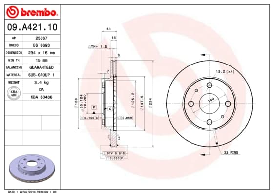 BREMBO Brzdový kotúč 09A42110 1