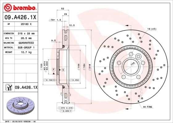 BREMBO Brzdový kotúč 09A4261X 1
