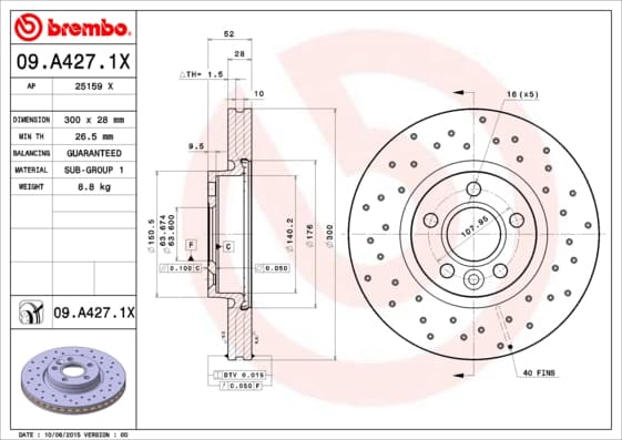 BREMBO Brzdový kotúč 09A4271X 1