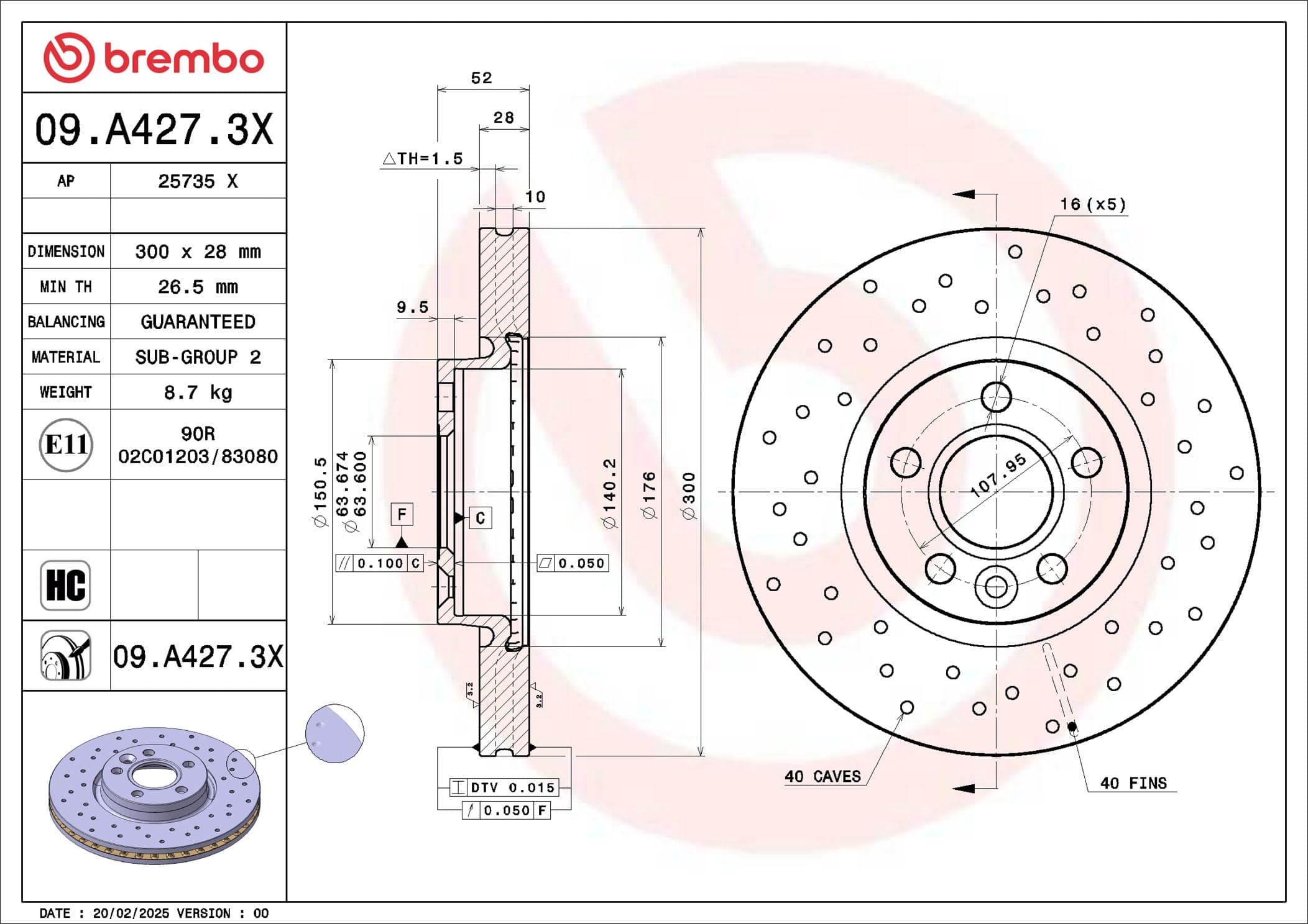 BREMBO Brzdový kotúč 09.A427.3X 1