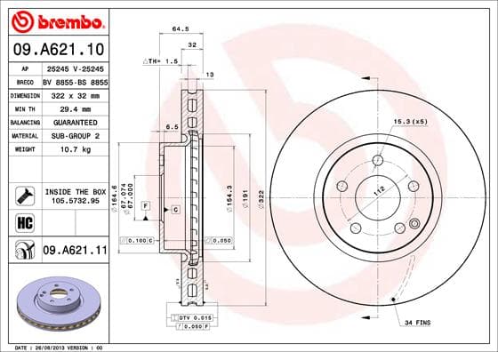 BREMBO Brzdový kotúč 09A62111 1